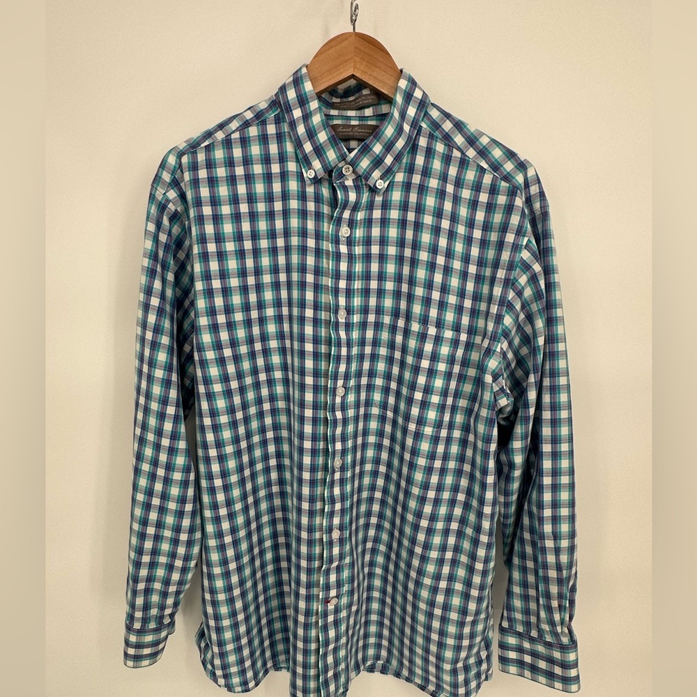Daniel Cremieux Blue and Green Checkered Shirt Men's Size Large Long Sleeve